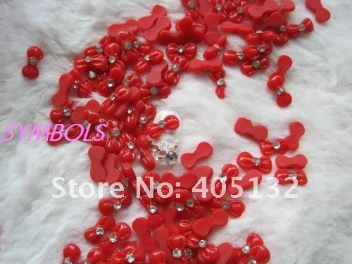 rbr-4-9 Wholesale 200pcs/bag Red Cute Round-Head Rhinestone Bowknot Nail Art Decoration Cellphone Decoration Bow Decoration