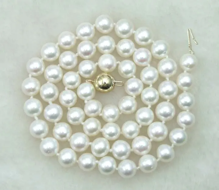 Распродажа AAA+ класс идеально круглые 7 мм пресноводный жемчуг 17 дюймов ожерелье с золотой застежкой-5359 /розничная