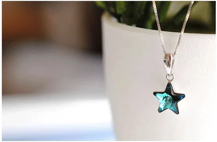GVBORI Симпатичные Blue Star 925 Щепка Звезда Цепочки и ожерелья подвеска Для женщин ювелирные изделия партия Модные украшения звезды кулон