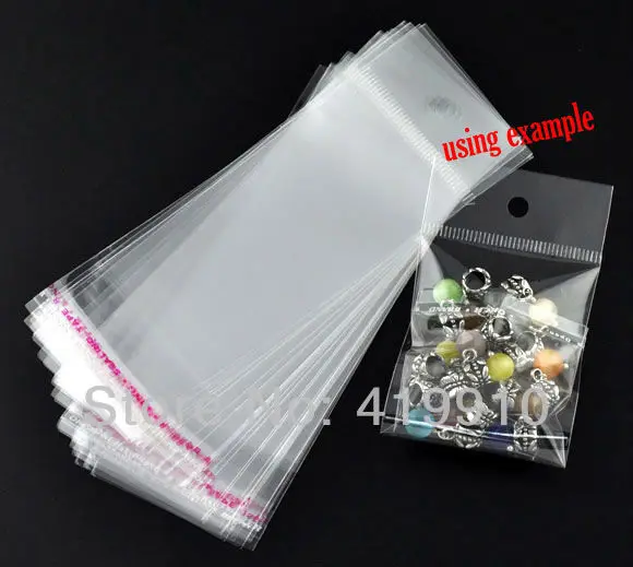 shipping-200Pcs прозрачный самоклеющийся уплотнение Пластик сумки с отверстием для подвешивания бусины сувенирная оберточная коробкадля 14x5 см M0855