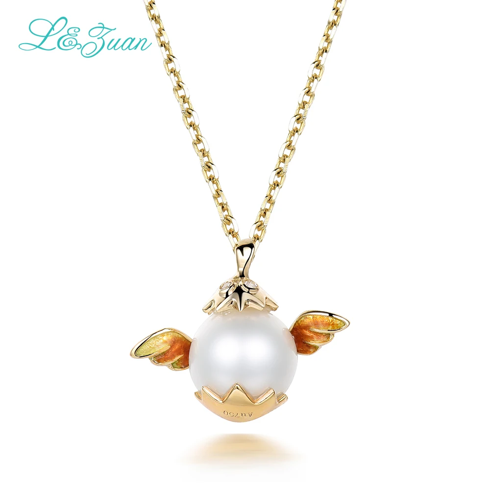 

l&zuan 18K-Gold Pearl Woman Pendants Trendy Real Diamond Jewelry Cherub Party charms sweater Necklaces Christmas Gift