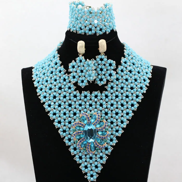 Simple Silver Crystal Party Statement Jewelry Set Chunky Bib Wedding Nigerian Jewelry Set Lady Birthday Gift Free shipping WD038 - Окраска металла: 17