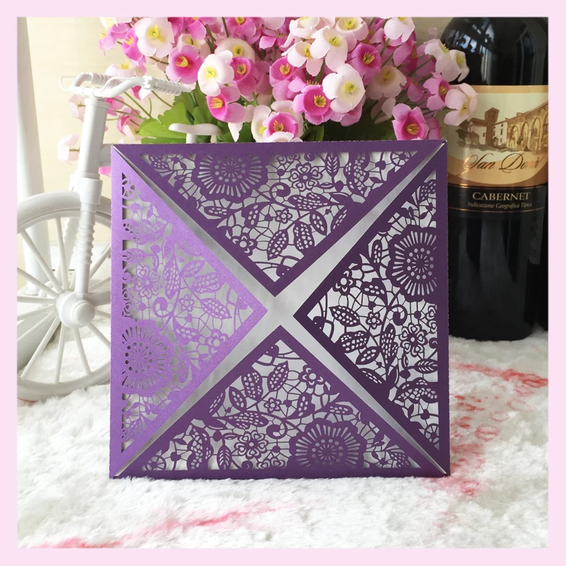 Scroll Wedding Invitation Lilac Violet Handmade