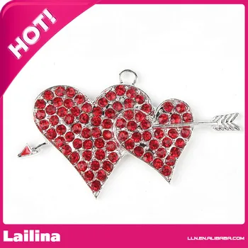 

Crystal Double Heart pendant /Red Crystal Heart Pendant /Rhinestone Valentine's Charm
