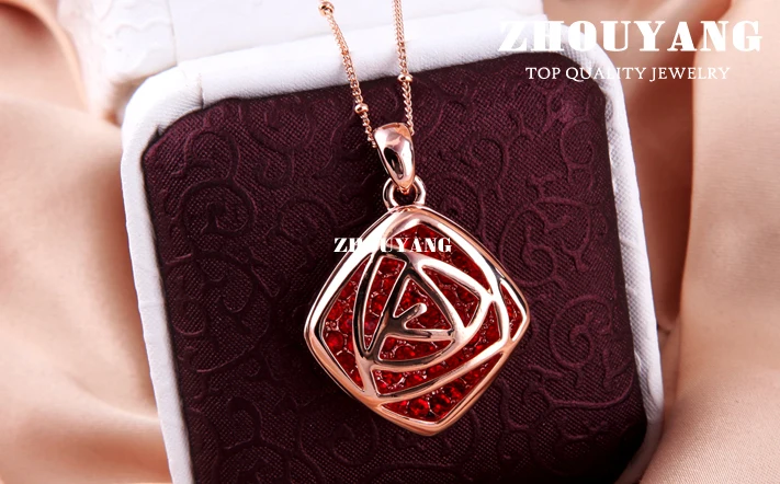 ZHOUYANG одежда высшего качества ZYS016 Роза Сердечко из розового золота цвет ювелирные изделия цепочки и ожерелья серьги комплект Сделано с