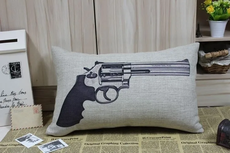 Пистолет Подушка, ретро Винтаж мир пистолет подушки, хлопок белье Подушка Home Decor диванную подушку