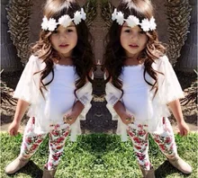 2PCS/2-7Years/Spring Summer Baby Girls Outfits Fashion Kids Clothing Sets White Coats+T-shirt+Pants Children Clothes Suit BC1270