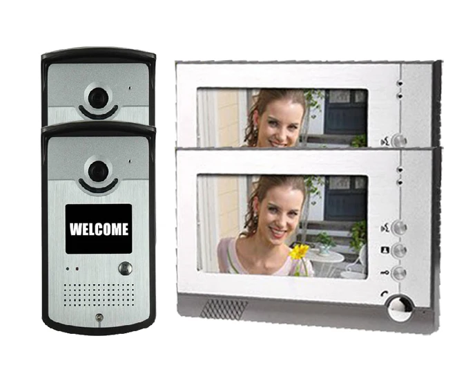 

Yobang Security 7" LCD Monitor Wired Video Intercom Doorbell System For 2 Units Apartment For Villa Home Wall Clock Camera,