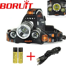 3T6 8000LM Boruit RJ-3000 3x XM-L T6 LED USB Headlight Head Lamp Flashlight Torch Lanterna Headlamp+Battery/USB Cable