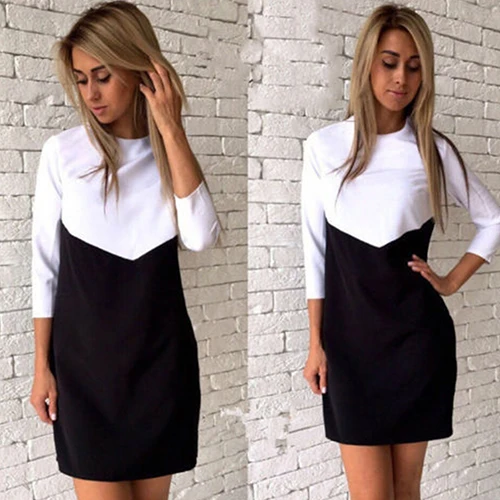 Женщины Повседневная С Длинным Рукавом Цвет Блока Лоскутная Коктейль Mini Dress| |