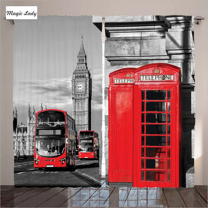 3D British Curtains Blackout Window Curtain Curtains London Street