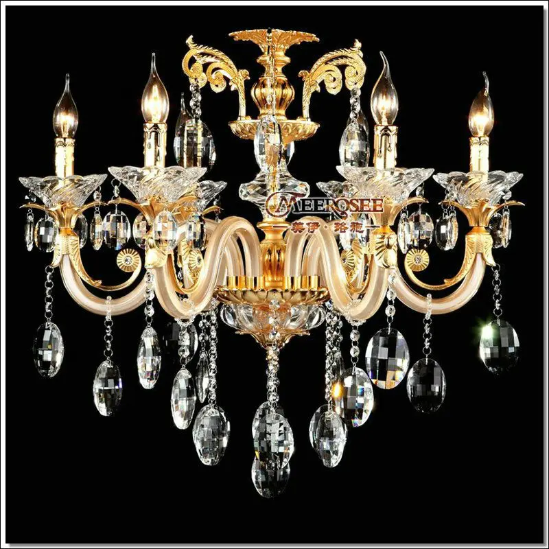 Европейский Золотой хрустальная люстра Стекло руки Cristal люстры для гостиной кристалл лампы с тканевыми абажуры MD88006
