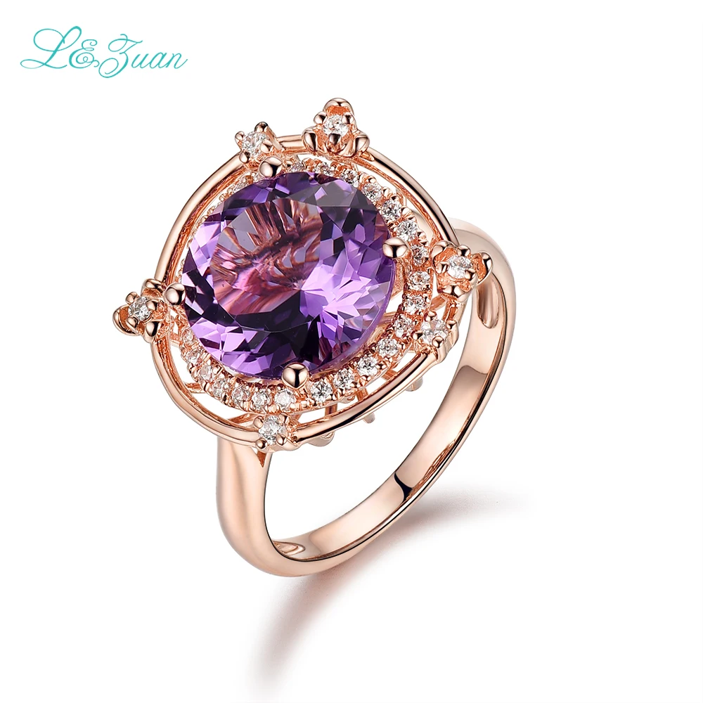 

I&zuan Amethyst 925 Silver Rings For woman Purple Round 3.13ct Natural Gemstones Prong Setting Wedding Fine Jewelry