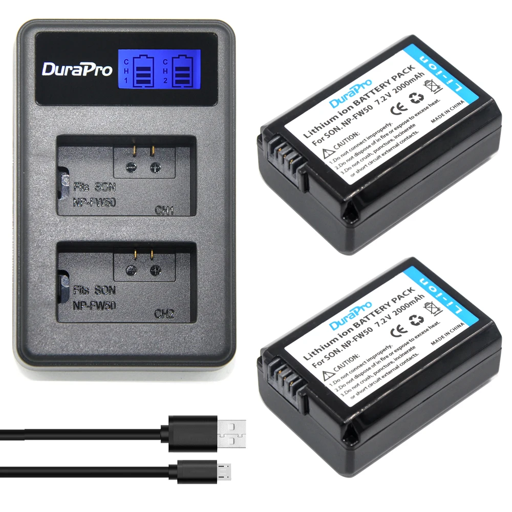 2x 2000mAh NP FW50 NP FW50 NPFW50 Battery LCD Dual Charger For Sony Alpha a6500 a6300