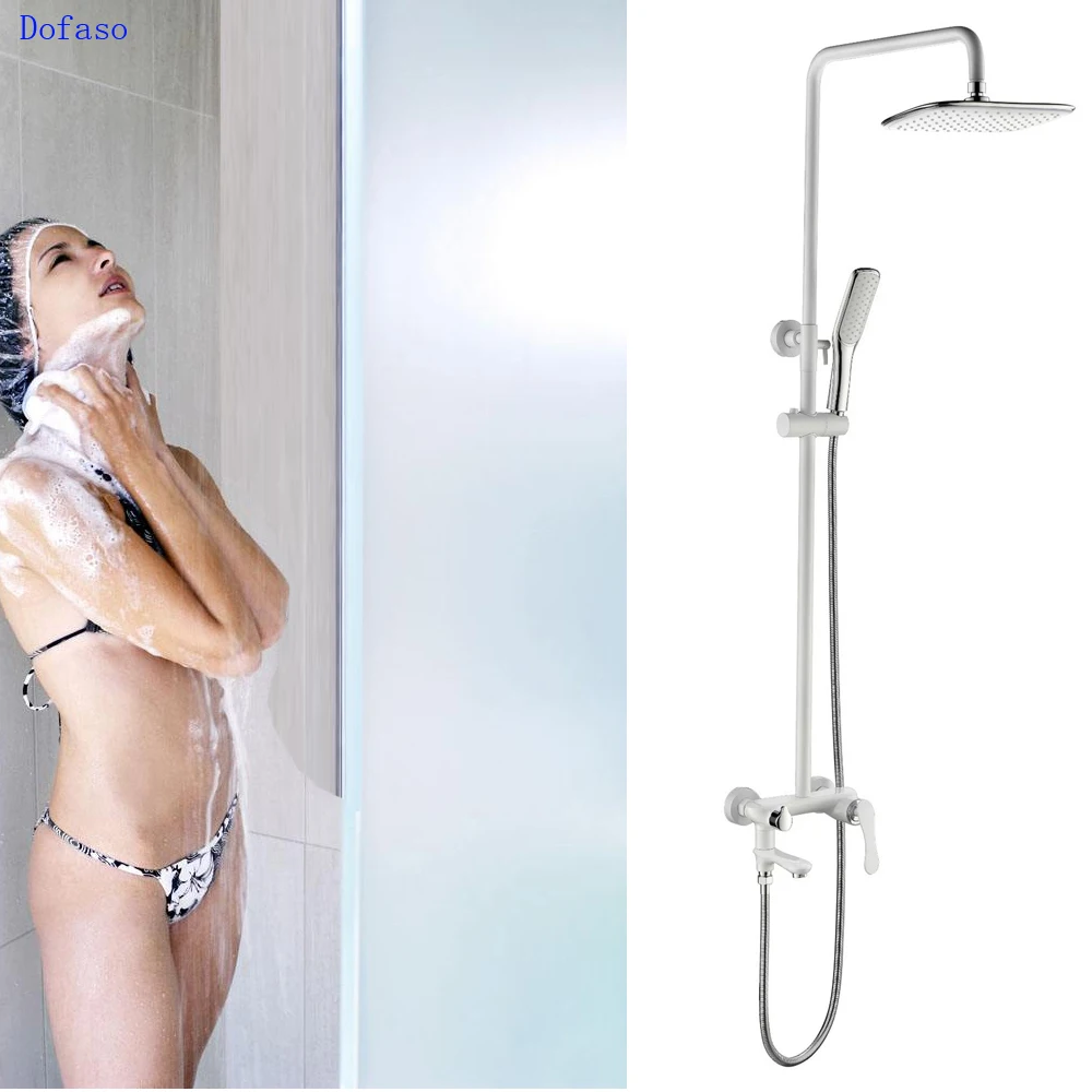 

Dofaso The pure copper body white big shower shower set matte black paint bath shower column faucet ABS hand shower