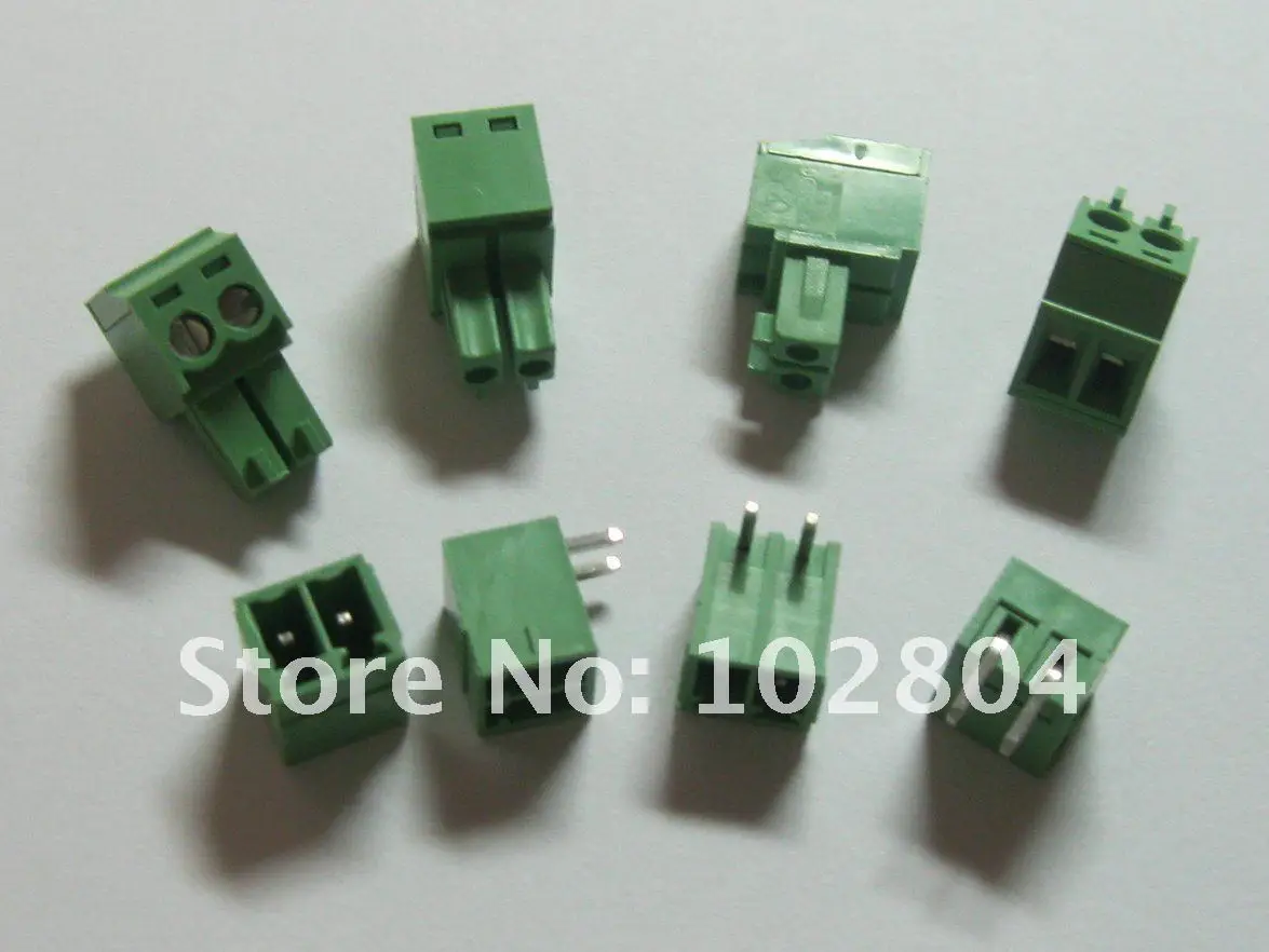 20 pcs Angle 2pin/way Pitch 3.5mm Screw Terminal Block Connector Green Color Pluggable Type with angle pin
