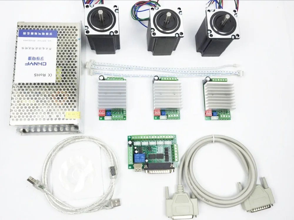 

CNC Router Kit 3 Axis, 3pcs TB6600 4.5A stepper motor driver +3pcs Nema23 312 Oz-in motor+ 5 axis interface board+ power supply
