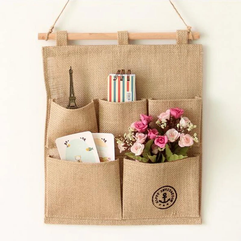 Anchor Wall Sundry Fabric Cotton 5 Pocket Hanging Holder Storage Bags
