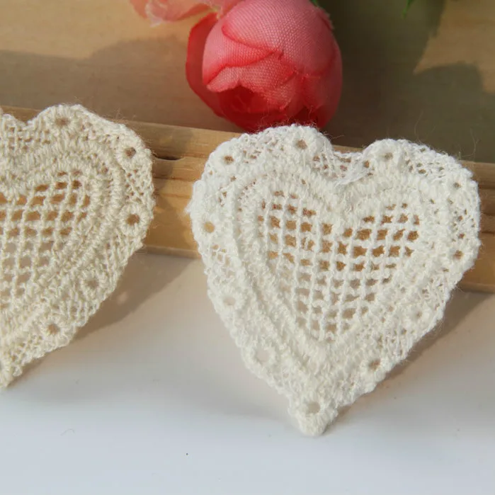 DIY Дизайн с сердечком Кружево Аппликации Ткань Вставить Ткань вставить и растворимые Кружево украшения, 40 шт./лот экрю и белый
