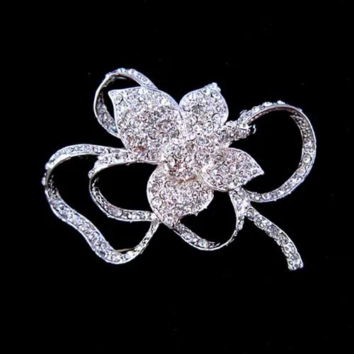 Элегантный бутон цветка Cz Украшенные стразами Diamante свадебная брошь серебрение