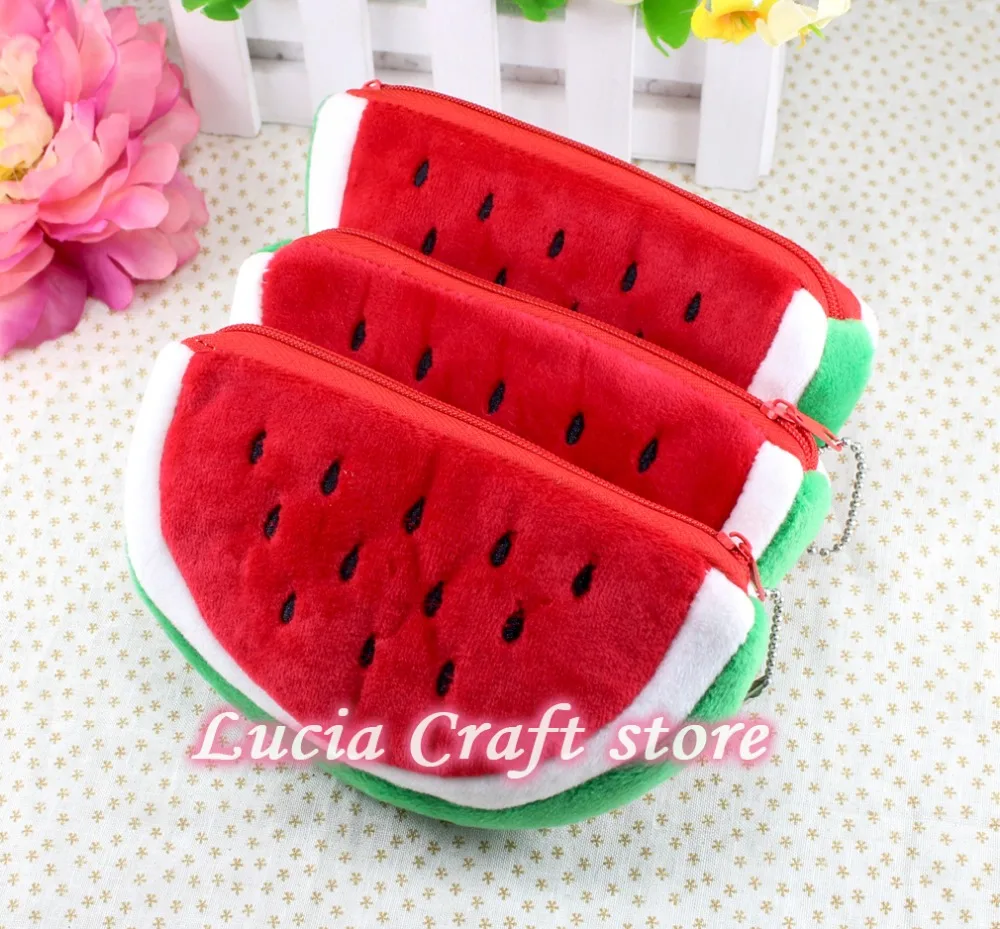 1piece/lot Plush Fabric Watermelon School Kids Pen Pencil Bag Pendant Cosmetics Purse Bags & Wallet Holder Pouch Case 048016017