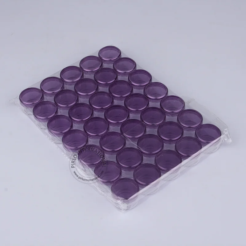 

35 x 5g High Quality Plastic Cream Jar 5cc Empty PS Cosmetic Bottle Purple Lid Containers For Nail Art Sample Box Free Shipping