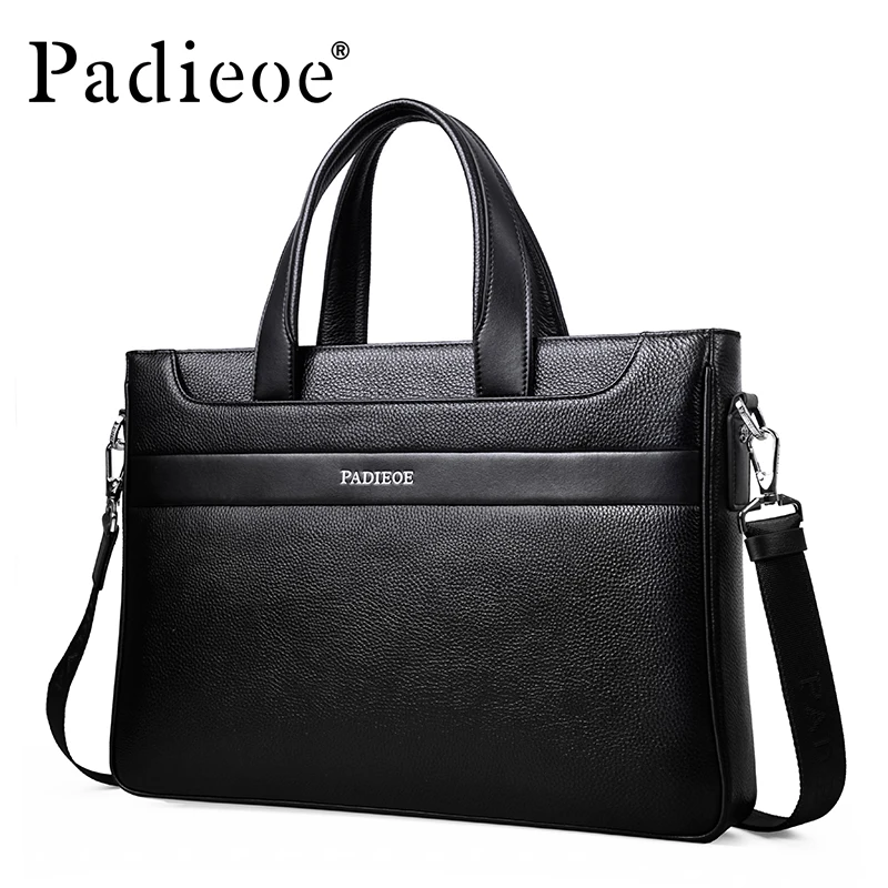 Padieoe Men Business Shoulder Bag lawyer laptop Handbag Genuine Leather