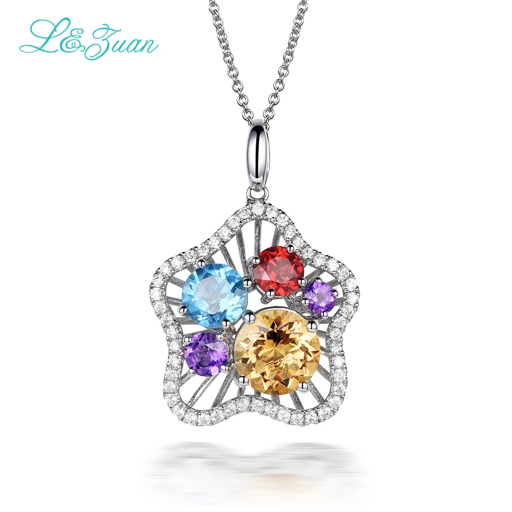 

l&zuan S925 silver woman Pendant 1.79ct Citrine With Various Gemstone Four Colors Star Fine Jewelry necklace Gift Black Friday