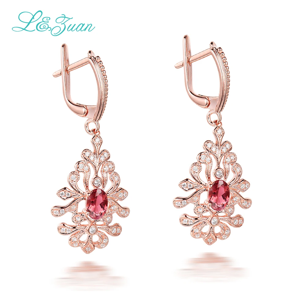 

2017 Sale Rushed Plant Women 925 Sterling Big Dangle Natural Tourmaline Rose Stone Fashion Elegant Clip Earrings For Women