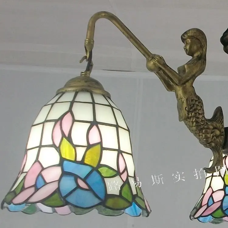 От производителя Тиффани lamps3Mermaid потолочный Балконный спальня освещение детской комнаты Континентальный креативный стеклянный