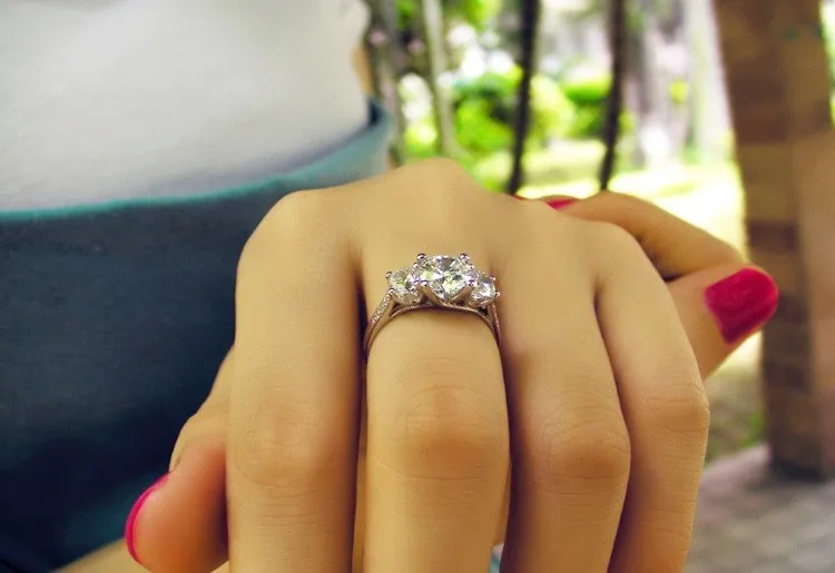 1.7CT Три Камни алмаз обручальное 18 К 585 белого золота кольцо для женщин ювелирные изделия AU750 золото обручальное кольцо в Solid золото