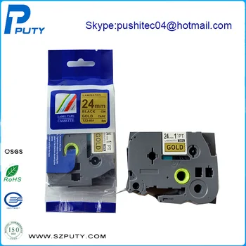 

High Professional Compatible laminated label tape tze-851 tze851 for p touch label printer, black on gold 24mmx8m