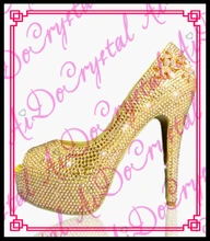 Aidocrystal Kristall High Heel Plattform Sandalen Schuhe Gold für Hochzeit und Partei