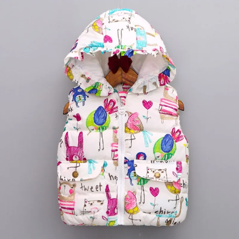 

Winter Children Coats Baby Girl Animal Graffiti Thick Vest Kids Princess Hooded Warm Jackets Outerwear