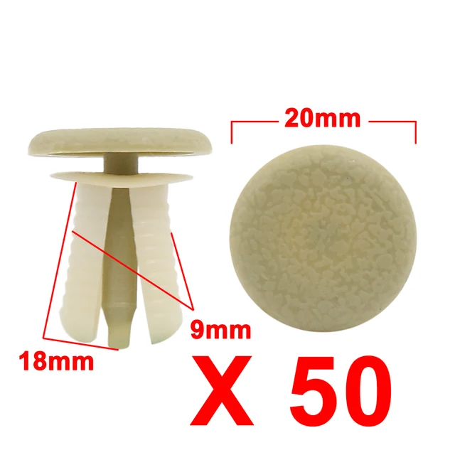 X Autohaux 20/50/100 Pcs 8mm 9mm Hole Rivets Clips Beige White Car  Push In Type Plastic Rivet Fastener Bumper Clip Car Styling 1