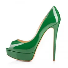 Patent Leather Green Women Pumps Stilettos 16cm Extra High Heels Peep Toe Slip-on Fashion OL Shoes Pumps for Party Dress Shoes