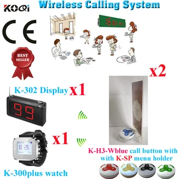 

Electronic Guest Calling System Service Alarm Hotel Bar KTV 433mhz Table Bell Buzzer(1 display+1 watch+2 button+2 menu holder)