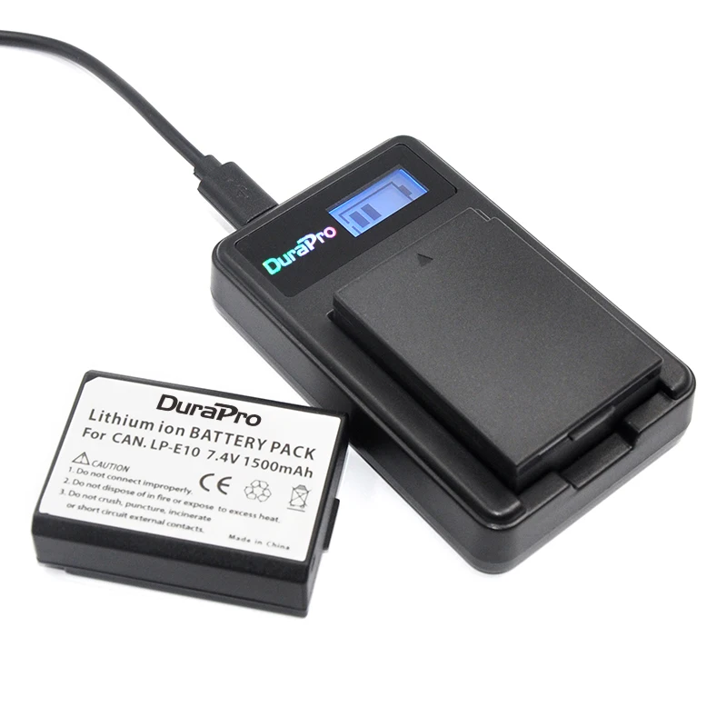 Durapro 2 предмета 1500 мАч LP-E10 LP E10 LPE10 Перезаряжаемые Камера Батарея+ USB Зарядное устройство для цифровой однообъективной зеркальной камеры Canon EOS 1100D 1200D поцелуй X50 X70
