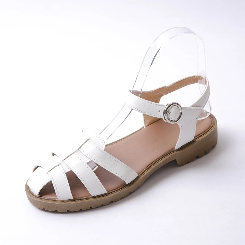 

2016 summer Simple Women Shoes buckle strap Solid color Square heel low-heeled Cut-Outs Open-toed sandals big size 34-43 T911