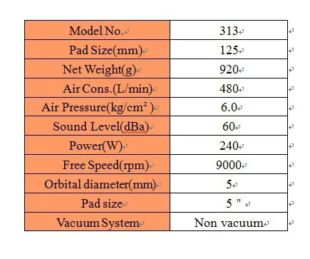 5in тяжелых Воздуха Орбитальная Sander пневматические полировщик двойного действия " NON-VACUUM ORBIT 5 мм воздуха Sander(313