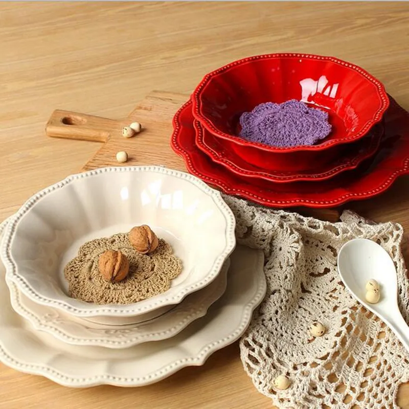 Керамический поднос для фруктов рельеф в западном стиле керамические пластины