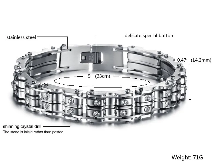 316LPunk браслет из нержавеющей стали итальянский мужской велосипед цепи браслеты и браслет с прозрачным кристаллом Новое поступление 679
