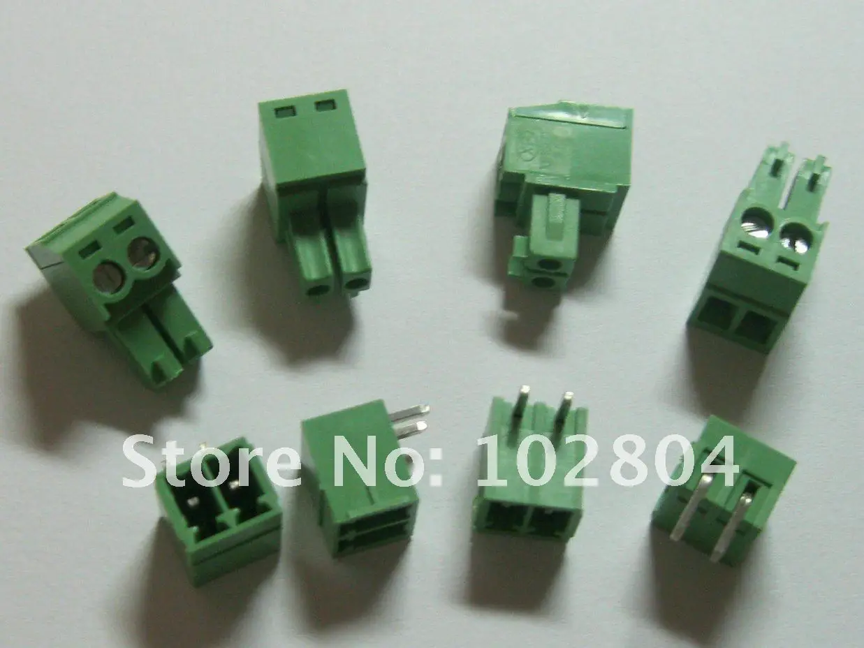 20 pcs Angle 2pin/way Pitch 3.5mm Screw Terminal Block Connector Green Color Pluggable Type with angle pin