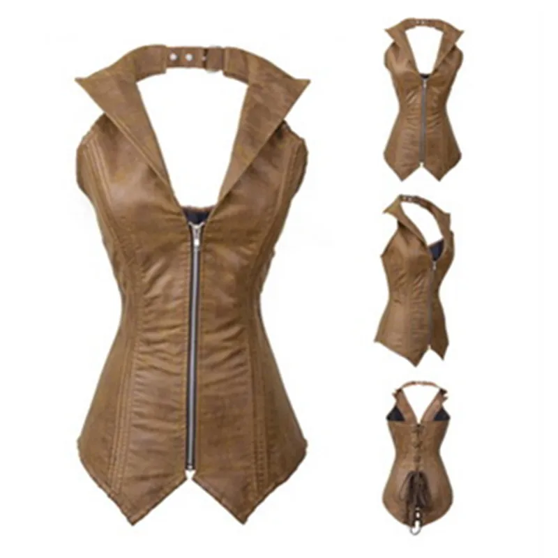 2016 Women's Leather Corset Lingerie Bustier Top With G-string Black Color Brown Long PU Corsets Plus Size 2016 Women's Leather Corset Lingerie Bustier Top With G-string Black Color Brown Long PU Corsets Plus Size