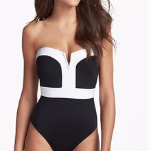 Сексуальный черный и белый цельный купальник Женский бандо Монокини купальник цельный купальный костюм K209-CGR1