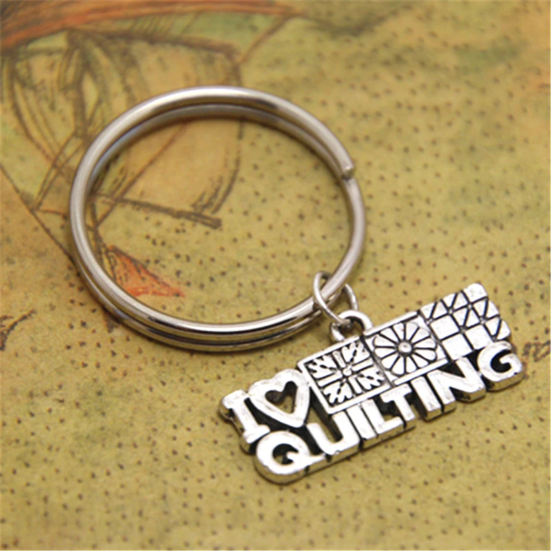 

12pcs/lot I Love Quilting Keychain Quilting Charm keyring Quilting Jewelry, Sewing Quilter Gift