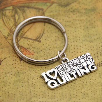 

12pcs/lot I Love Quilting Keychain Quilting Charm keyring Quilting Jewelry, Sewing Quilter Gift
