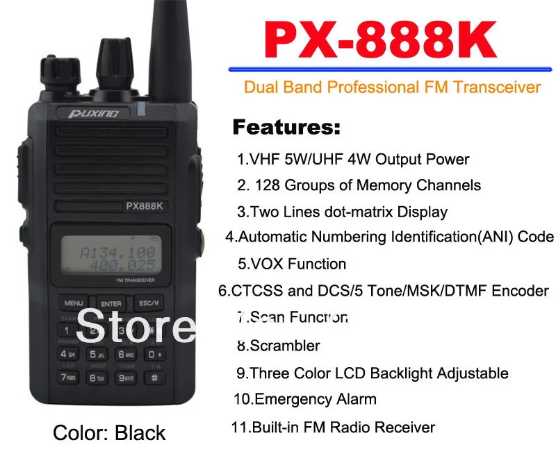 Черный цвет PUXING PX-888K двухдиапазонный VHF& UHF Профессиональный FM трансивер 5 Вт 128CH сканер радио PX 888K портативная рация