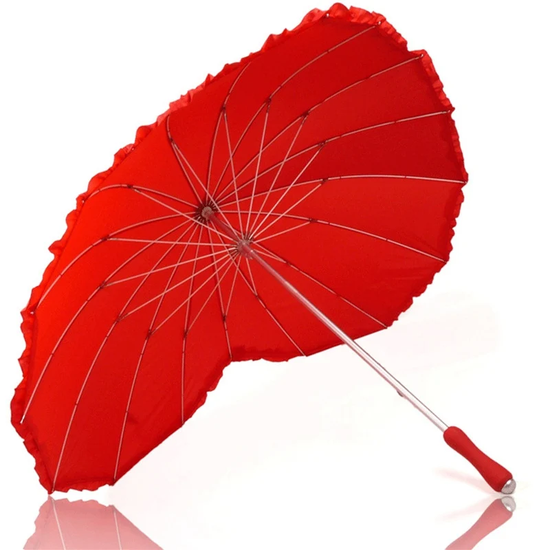 New Style Cute Red Heart Umbrella Women Parasol Romantic Wedding