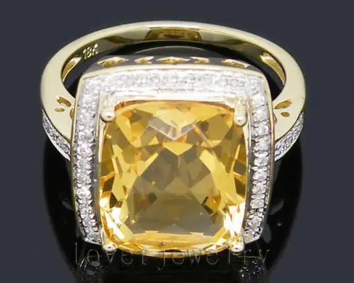 5.92Ct твердое 14Kt Желтое золото бриллиант Цитрин обручальное кольцо